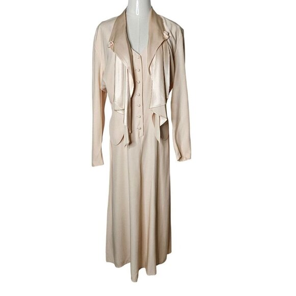 Vintage Wild Rose Small to Medium Cream Dress & Satin Jacket Set 90's Elegant - Picture 2 of 16